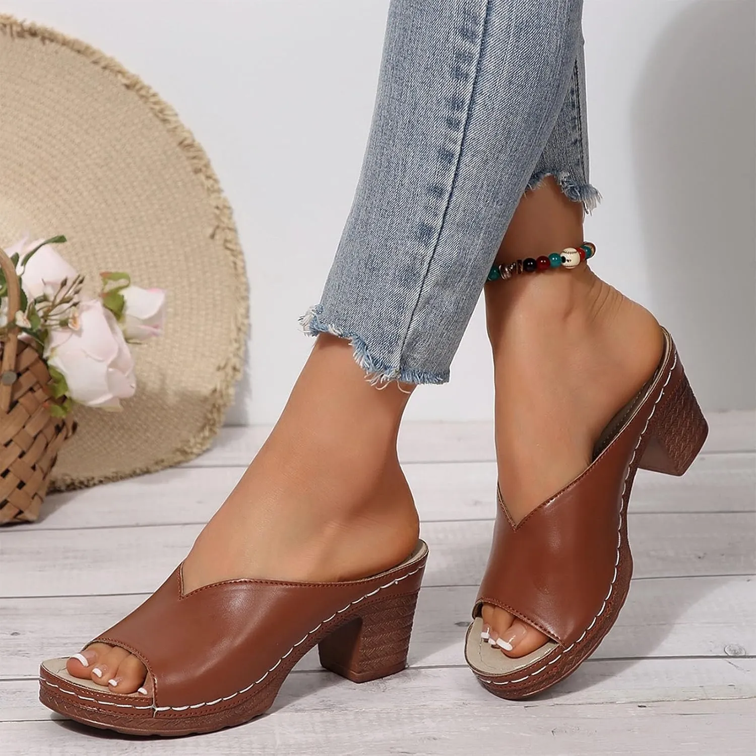 Sandals Platforms for Women 2025 Open Toe Chunky Block Heel Wedges Slip-On Slides Comfortable Summer Beach Outdoor