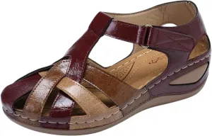 Sandals Women Dressy Summer Closed Toe Wedge Platform Vintage Casual Hollow Out Comfy Gladiator Ladies 2025 Ankle for Strap Roman Style Shoes Anti-Slip Comfortable Breathable Outdoor Walking