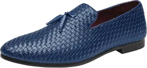 Santimon Loafers Men Fashion Weave Dress Driving Flats Fringe Slip on Penny Loafer Casual Shoes Black Blue Grey