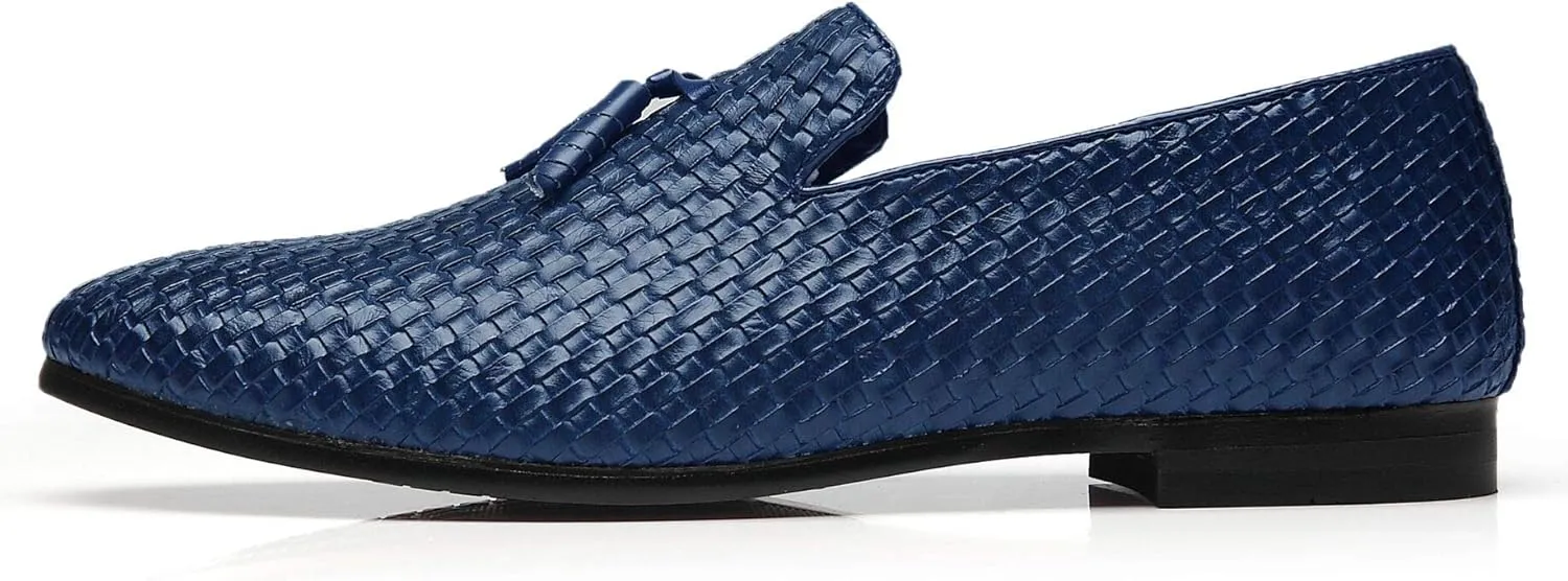 Santimon Loafers Men Fashion Weave Dress Driving Flats Fringe Slip on Penny Loafer Casual Shoes Black Blue Grey