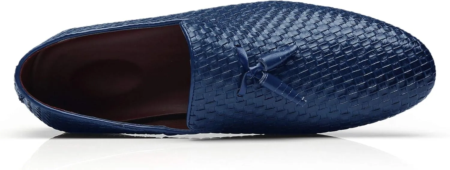 Santimon Loafers Men Fashion Weave Dress Driving Flats Fringe Slip on Penny Loafer Casual Shoes Black Blue Grey