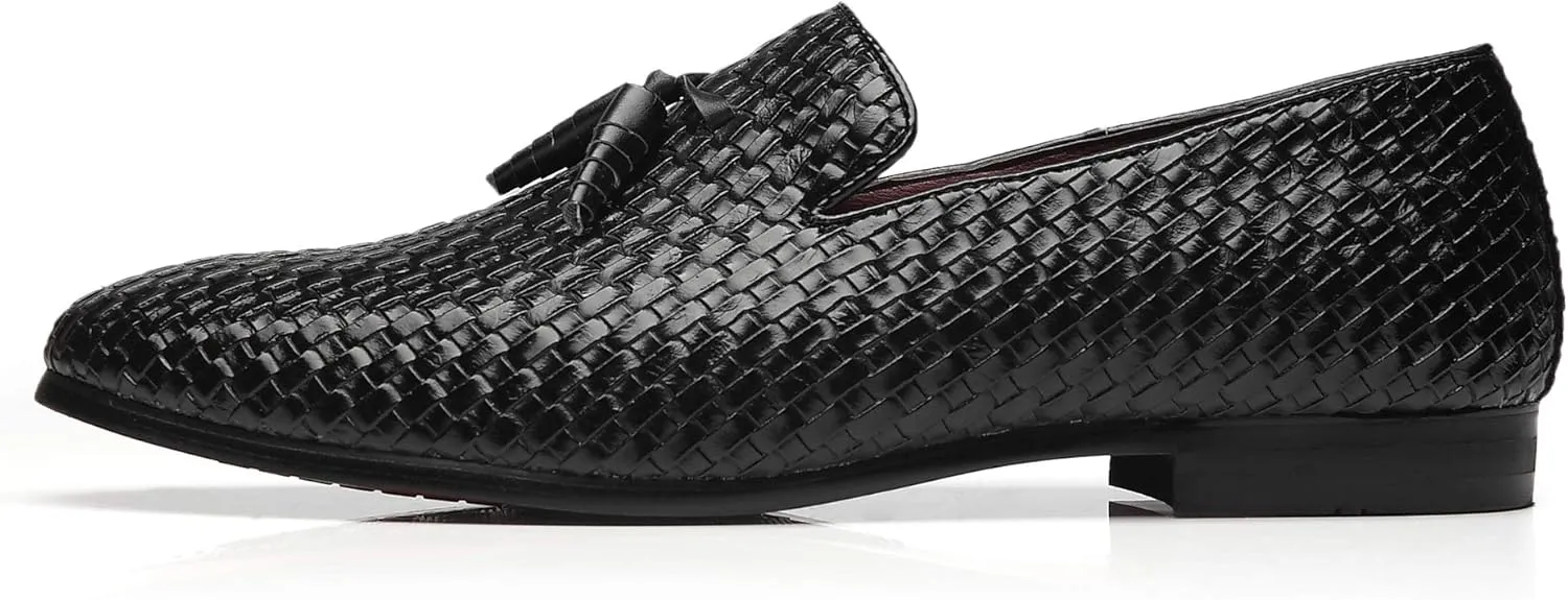 Santimon Loafers Men Fashion Weave Dress Driving Flats Fringe Slip on Penny Loafer Casual Shoes Black Blue Grey
