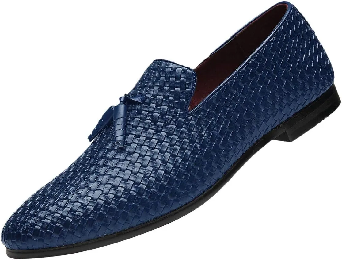 Santimon Loafers Men Fashion Weave Dress Driving Flats Fringe Slip on Penny Loafer Casual Shoes Black Blue Grey