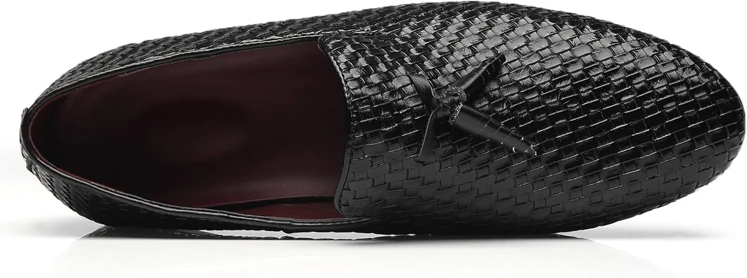 Santimon Loafers Men Fashion Weave Dress Driving Flats Fringe Slip on Penny Loafer Casual Shoes Black Blue Grey