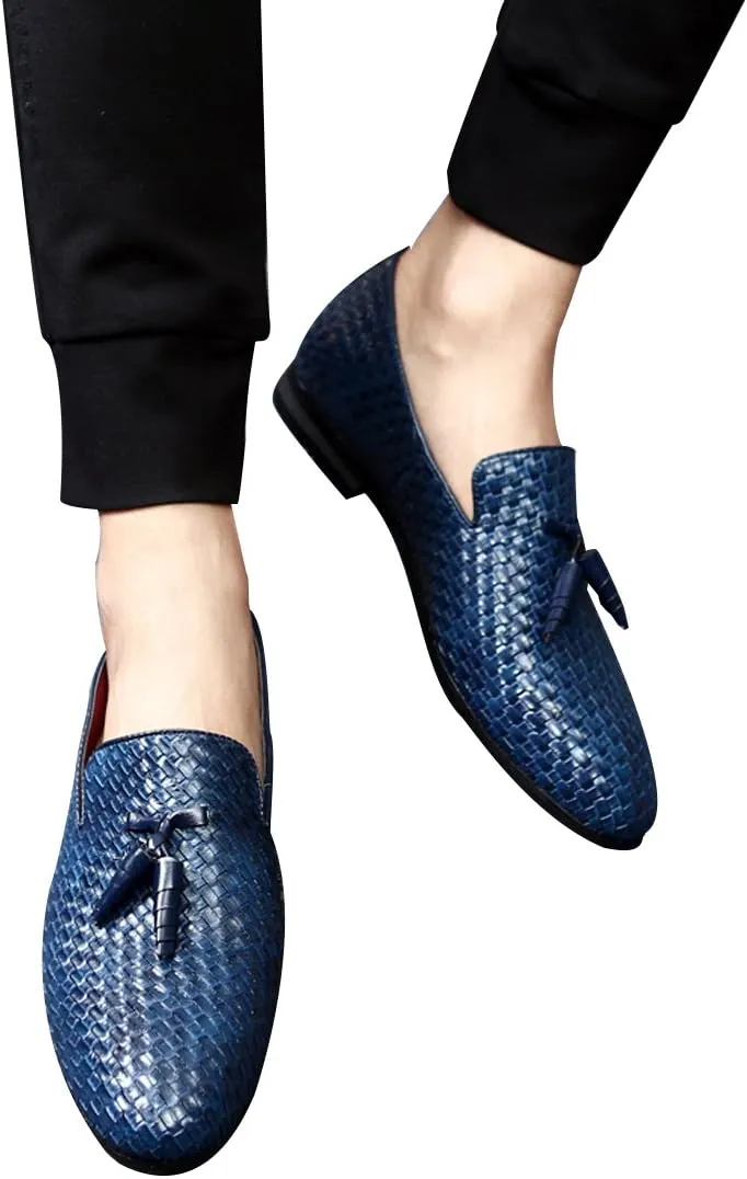 Santimon Loafers Men Fashion Weave Dress Driving Flats Fringe Slip on Penny Loafer Casual Shoes Black Blue Grey