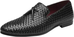 Santimon Loafers Men Fashion Weave Dress Driving Flats Fringe Slip on Penny Loafer Casual Shoes Black Blue Grey