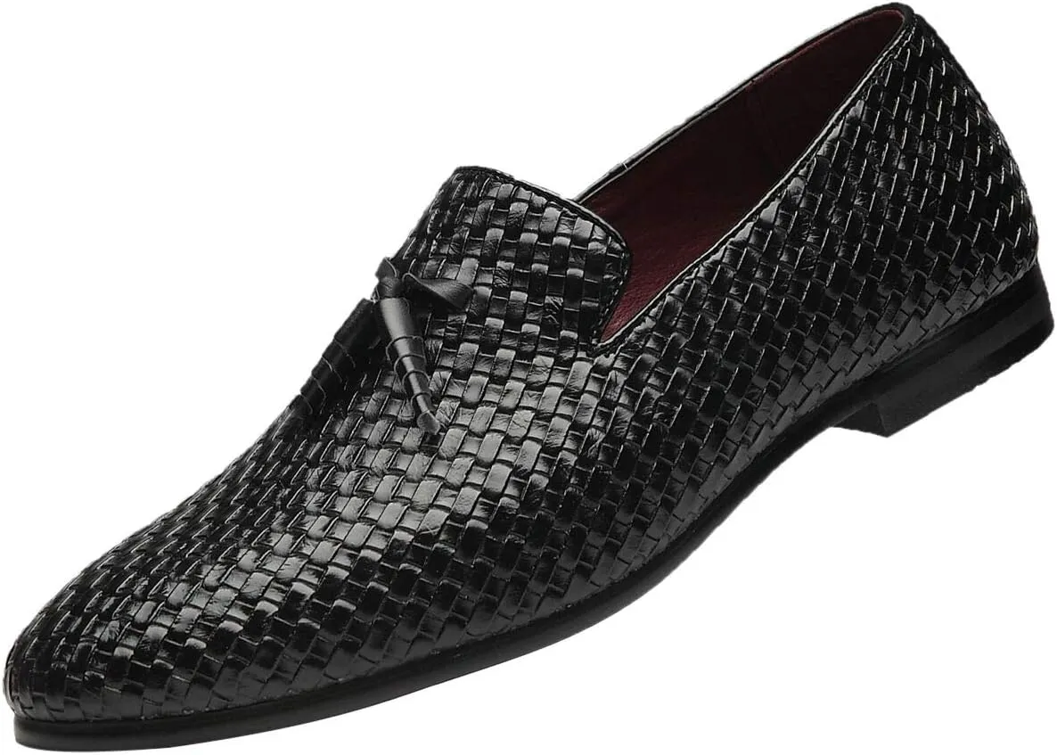 Santimon Loafers Men Fashion Weave Dress Driving Flats Fringe Slip on Penny Loafer Casual Shoes Black Blue Grey