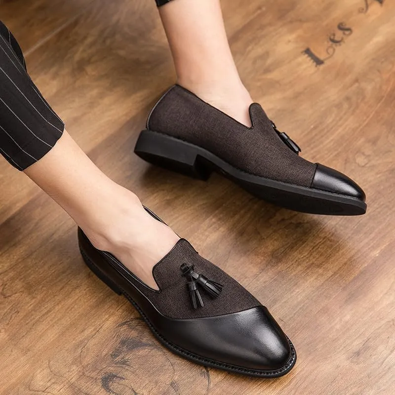 Santimon Men's Dress Shoes Patchwork Panelled Tassel Loafers Luxury Wedding Office Business Shoes for Men