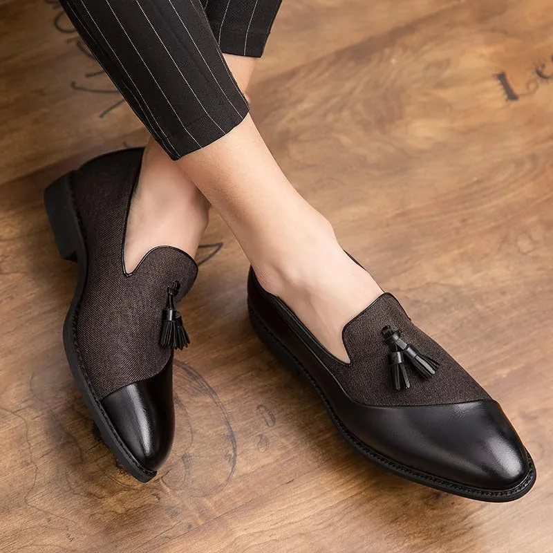 Santimon Men's Dress Shoes Patchwork Panelled Tassel Loafers Luxury Wedding Office Business Shoes for Men