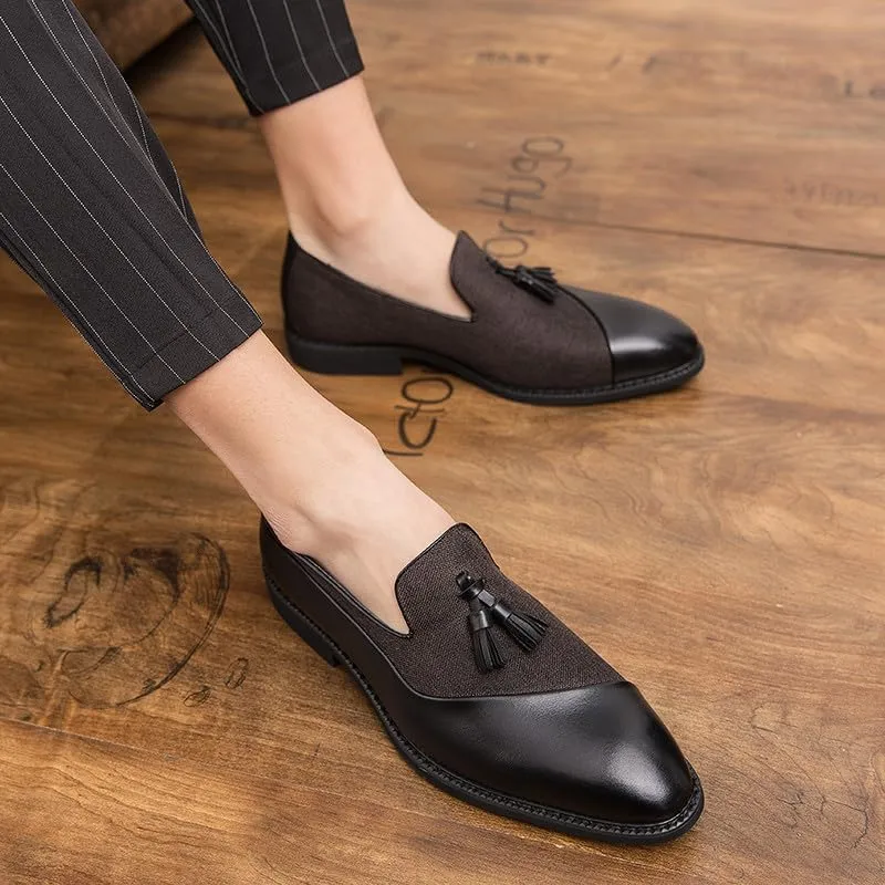 Santimon Men's Dress Shoes Patchwork Panelled Tassel Loafers Luxury Wedding Office Business Shoes for Men
