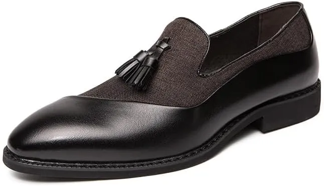 Santimon Men's Dress Shoes Patchwork Panelled Tassel Loafers Luxury Wedding Office Business Shoes for Men