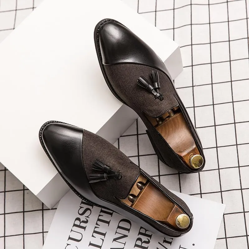 Santimon Men's Dress Shoes Patchwork Panelled Tassel Loafers Luxury Wedding Office Business Shoes for Men