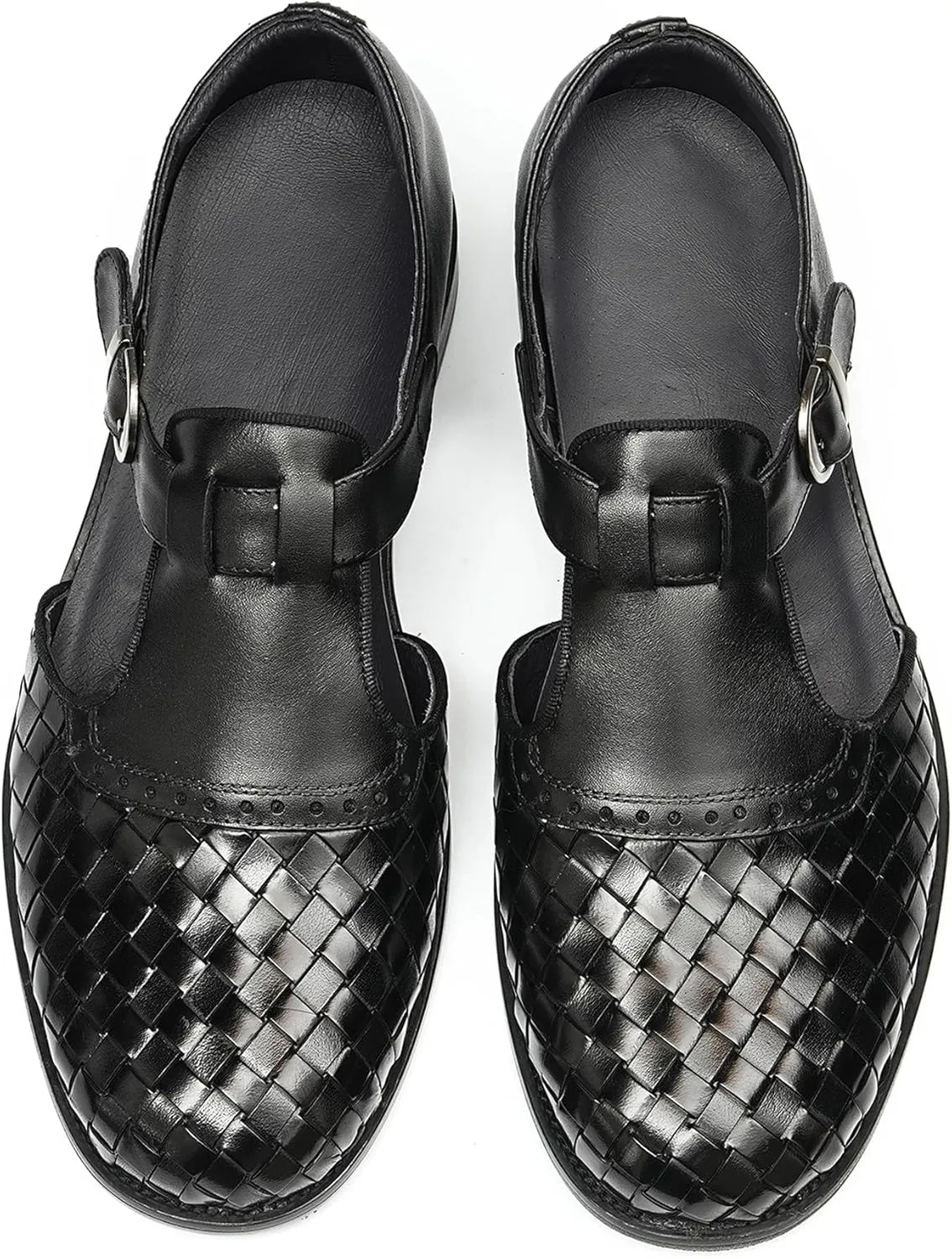 Santimon Men’s Genuine Leather Woven Sandals | Closed-Toe Business Casual Shoes, Fashionable Outdoor Sandals, Comfortable Summer Loafers for Men