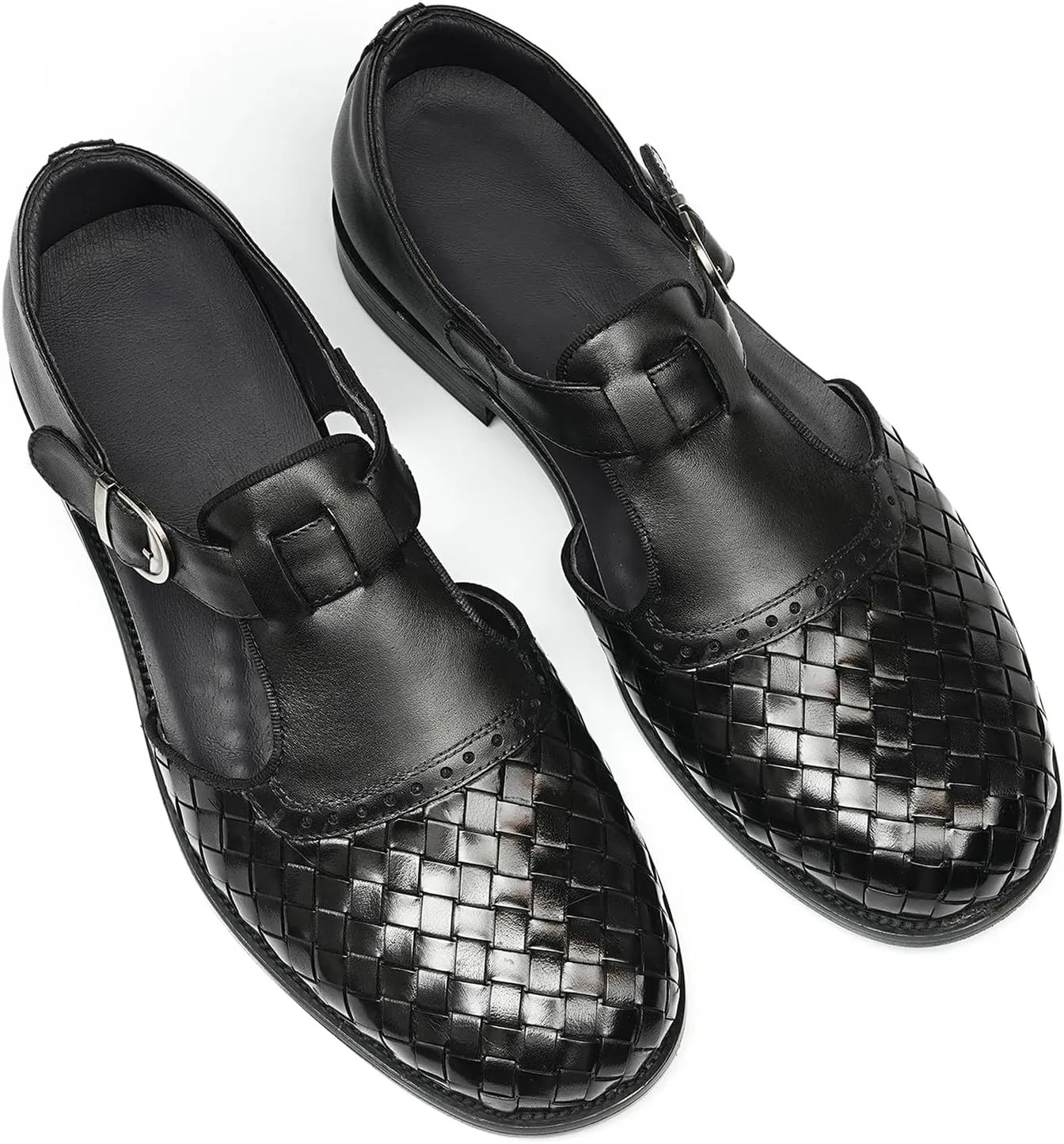 Santimon Men’s Genuine Leather Woven Sandals | Closed-Toe Business Casual Shoes, Fashionable Outdoor Sandals, Comfortable Summer Loafers for Men