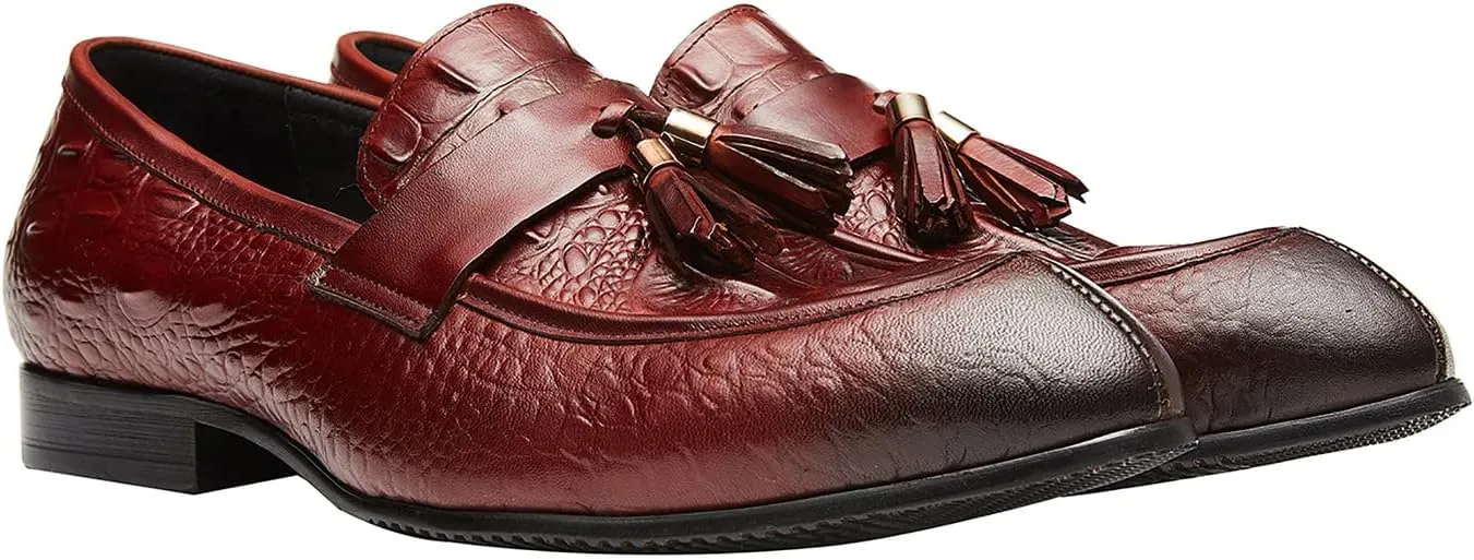 Santimon Mens Penny-Loafers Leather Tassel Fringed Formal Business Casual Moccasion Slip on Dress Shoes for Men