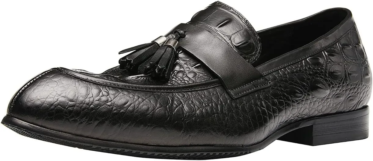 Santimon Mens Penny-Loafers Leather Tassel Fringed Formal Business Casual Moccasion Slip on Dress Shoes for Men