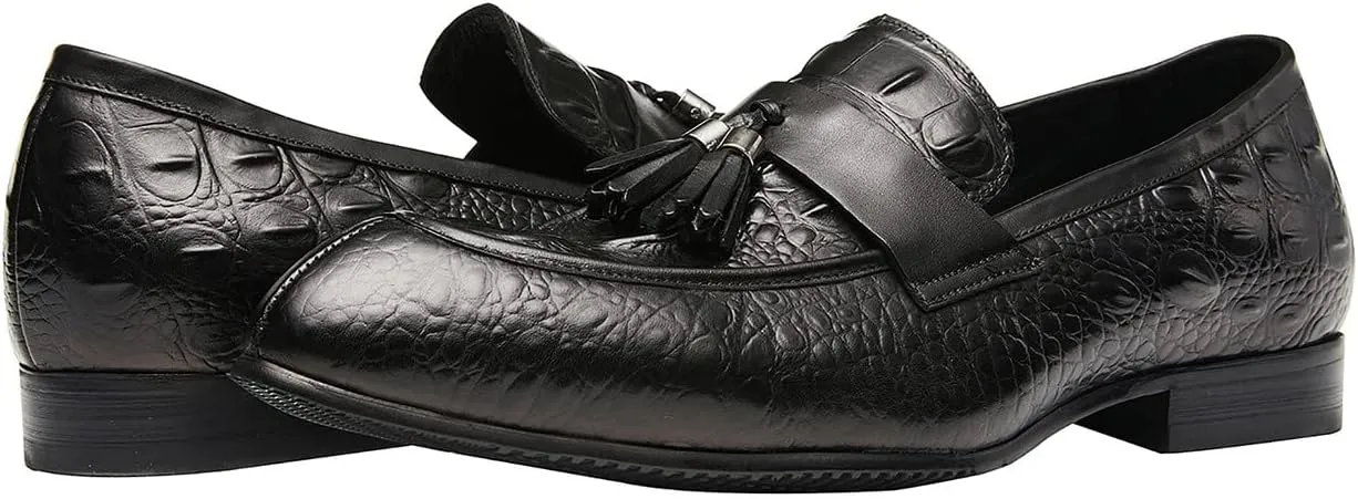 Santimon Mens Penny-Loafers Leather Tassel Fringed Formal Business Casual Moccasion Slip on Dress Shoes for Men