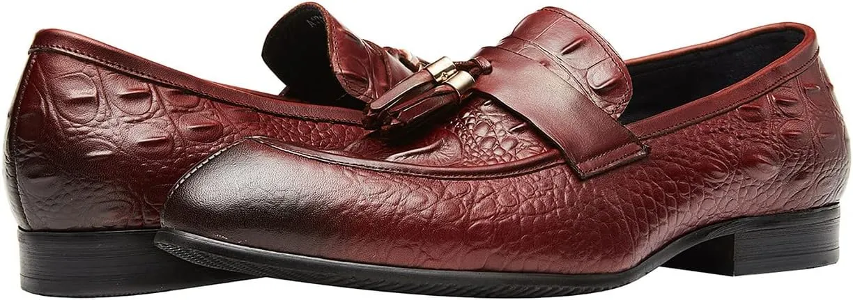 Santimon Mens Penny-Loafers Leather Tassel Fringed Formal Business Casual Moccasion Slip on Dress Shoes for Men