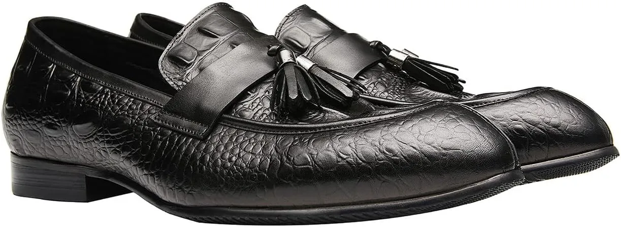 Santimon Mens Penny-Loafers Leather Tassel Fringed Formal Business Casual Moccasion Slip on Dress Shoes for Men