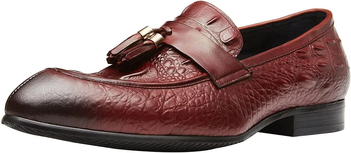 Santimon Mens Penny-Loafers Leather Tassel Fringed Formal Business Casual Moccasion Slip on Dress Shoes for Men
