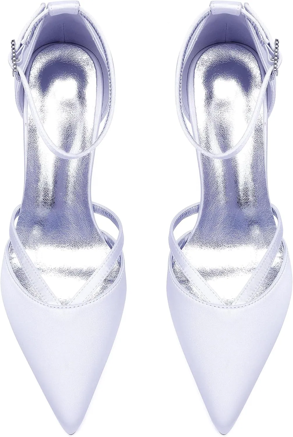 Satin Ankle Strap Stiletto Heels Wedding Sandals Open Toe Heels for Bride Women Dress Pointed Toe Shoes