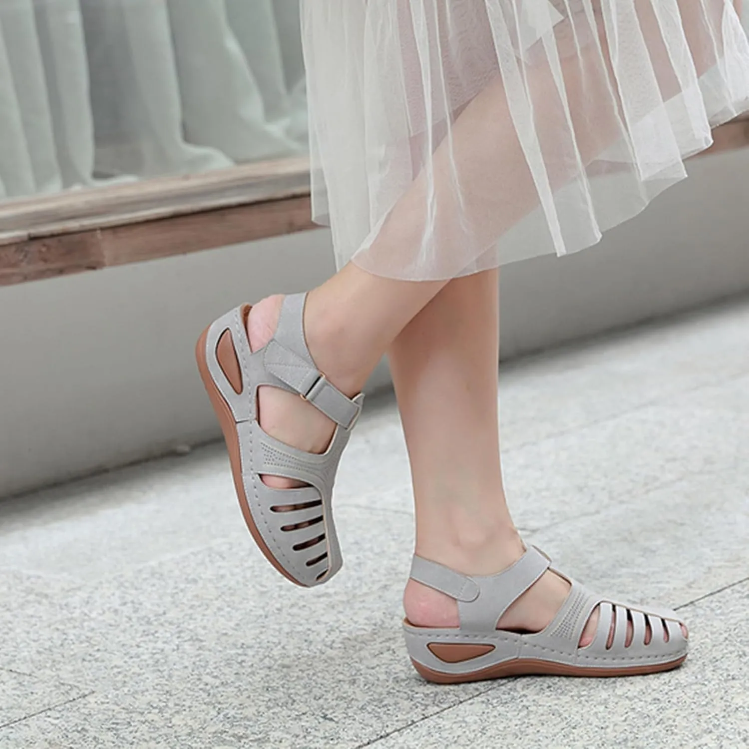 Semshedy Women's Close Toe Sandals, Comfortable Beach Athletic Sandals Casual Orthotic Shoes, Lightweight Ankle Strap Wedges Shoes