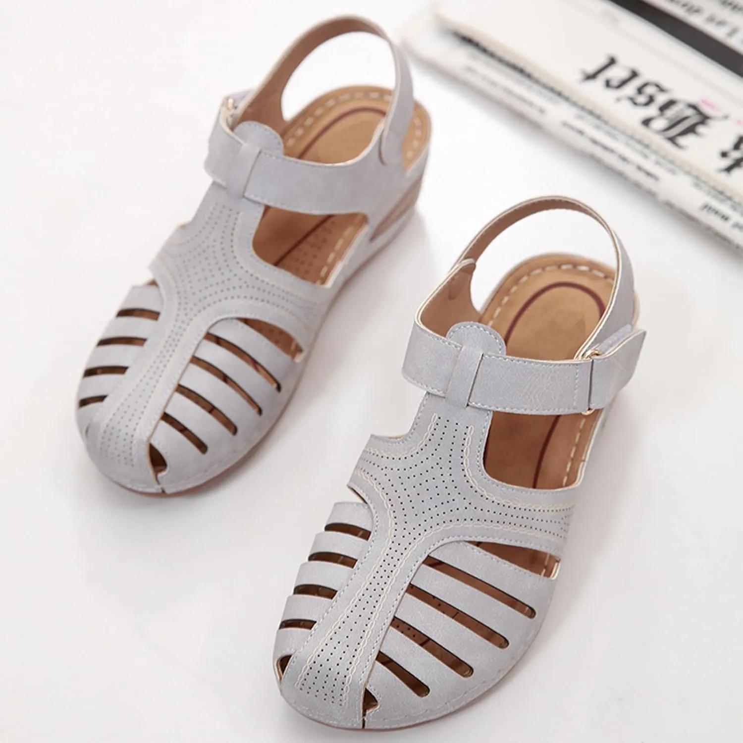 Semshedy Women's Close Toe Sandals, Comfortable Beach Athletic Sandals Casual Orthotic Shoes, Lightweight Ankle Strap Wedges Shoes