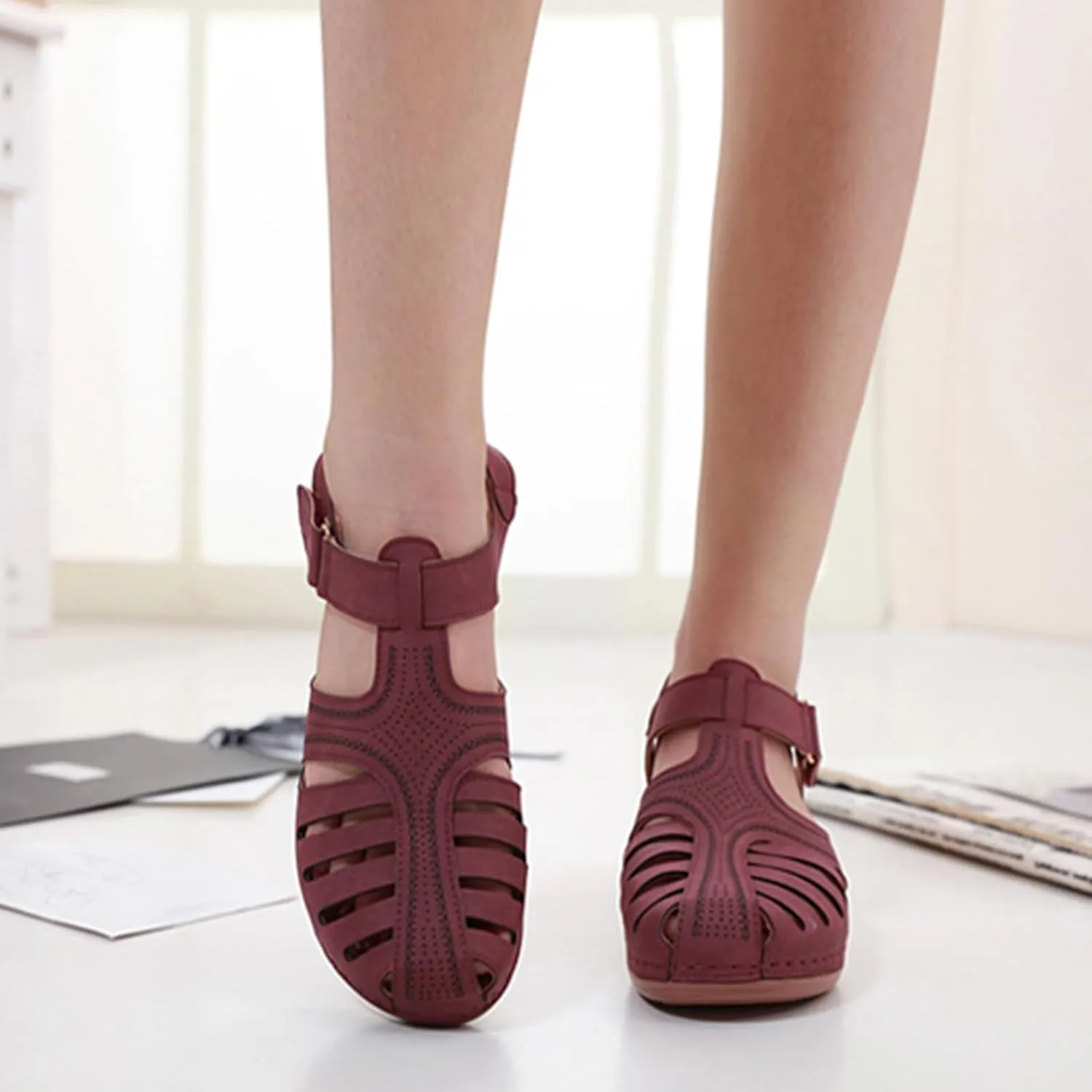 Semshedy Women's Close Toe Sandals, Comfortable Beach Athletic Sandals Casual Orthotic Shoes, Lightweight Ankle Strap Wedges Shoes
