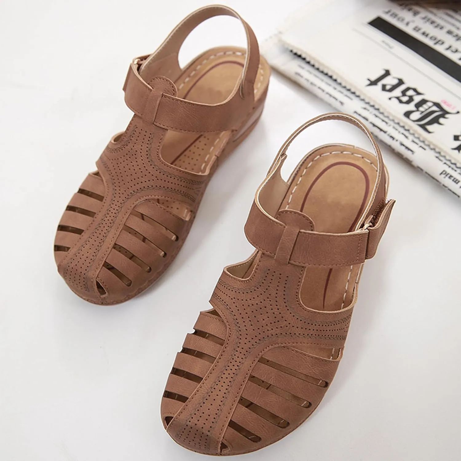 Semshedy Women's Close Toe Sandals, Comfortable Beach Athletic Sandals Casual Orthotic Shoes, Lightweight Ankle Strap Wedges Shoes