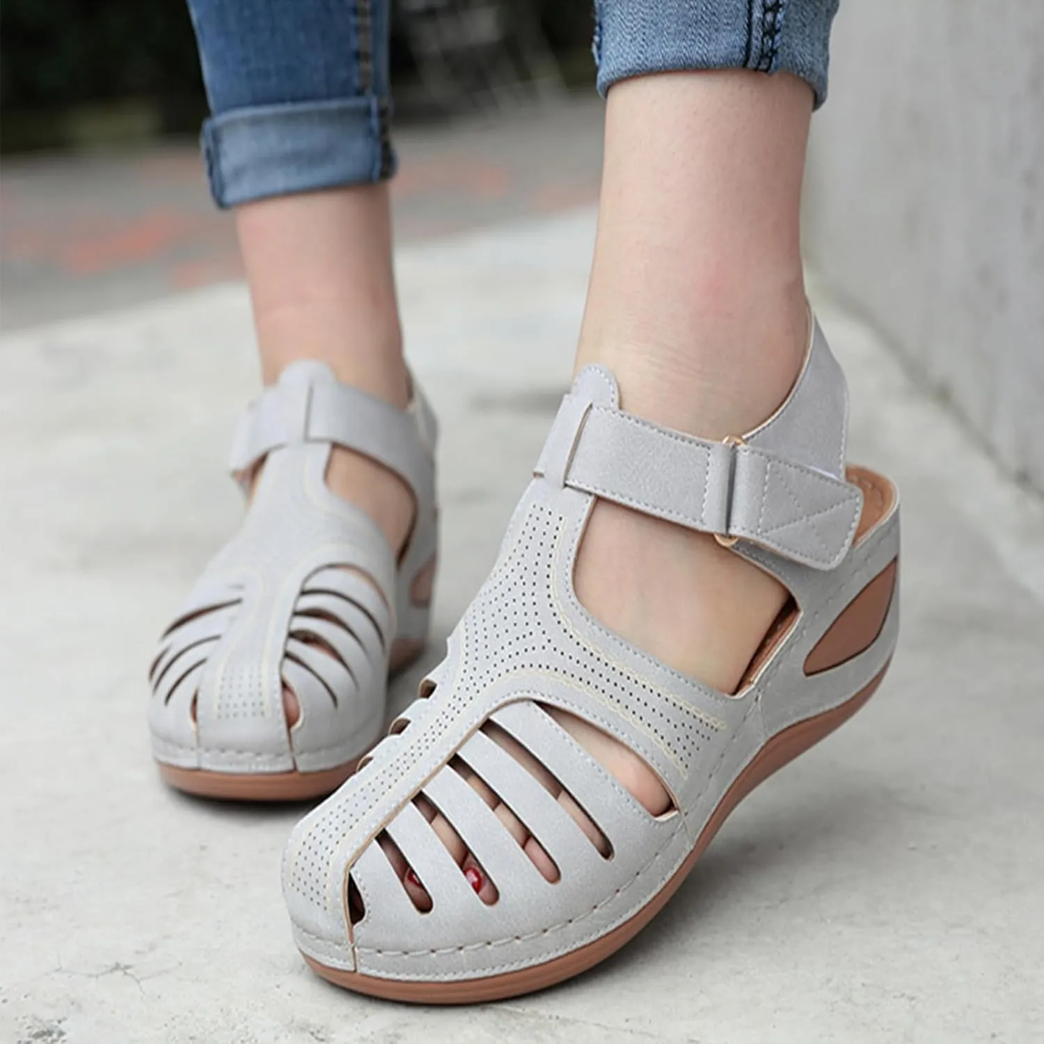 Semshedy Women's Close Toe Sandals, Comfortable Beach Athletic Sandals Casual Orthotic Shoes, Lightweight Ankle Strap Wedges Shoes