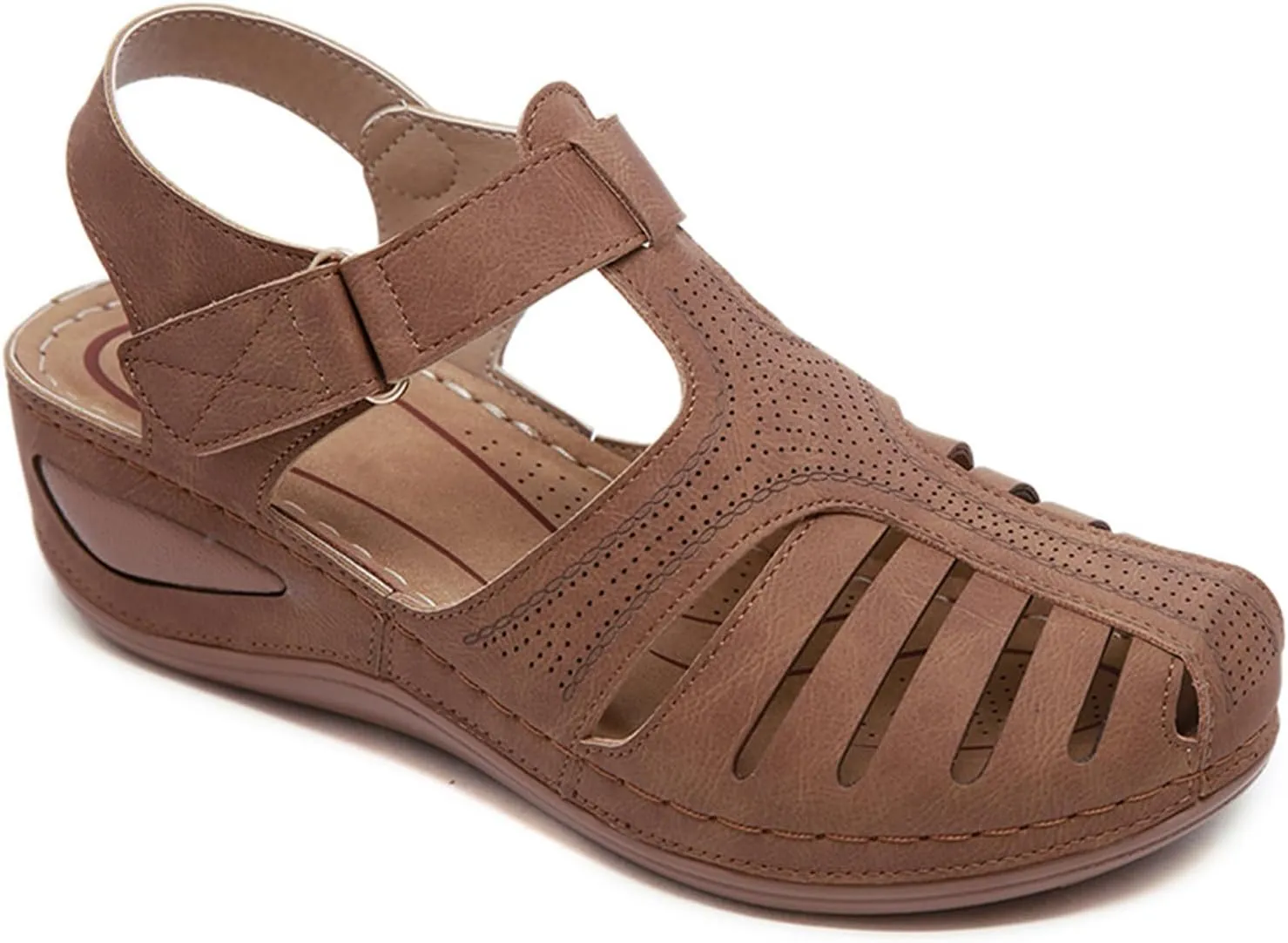 Semshedy Women's Close Toe Sandals, Comfortable Beach Athletic Sandals Casual Orthotic Shoes, Lightweight Ankle Strap Wedges Shoes