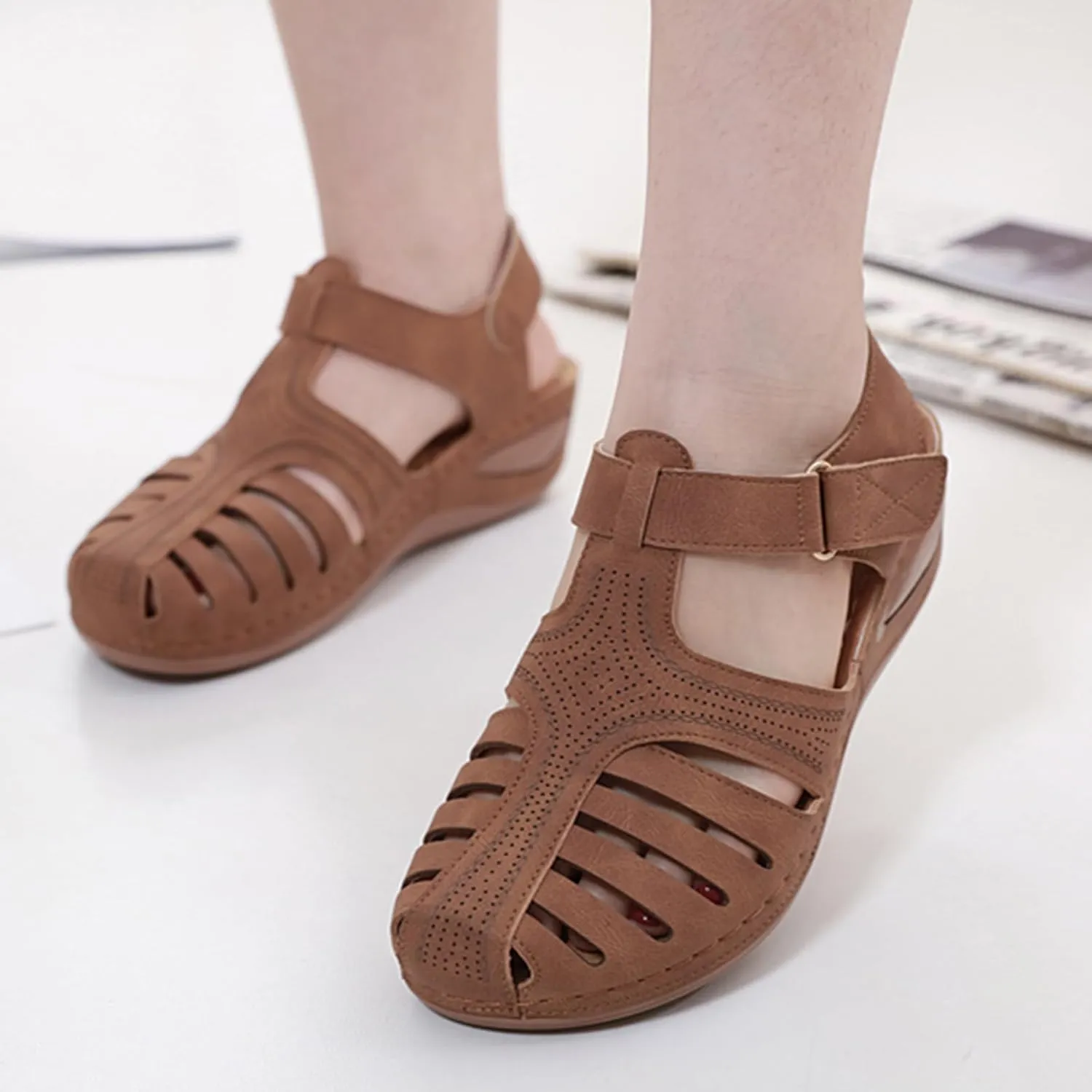 Semshedy Women's Close Toe Sandals, Comfortable Beach Athletic Sandals Casual Orthotic Shoes, Lightweight Ankle Strap Wedges Shoes