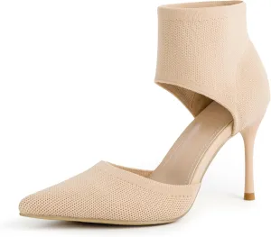 Sexy Black Heels Pumps for Women 3.7 Inches Closed Toe Stiletto Heel Knit Sandals Pointed Toe Stretchy Sock-Like Elastic Sandal Booties for Summer Slip On Comfortable Women Dress Shoes