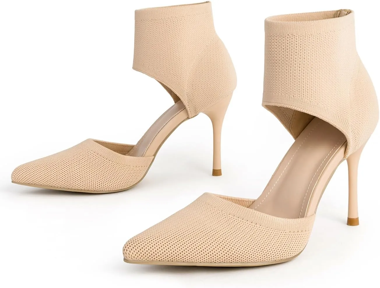 Sexy Black Heels Pumps for Women 3.7 Inches Closed Toe Stiletto Heel Knit Sandals Pointed Toe Stretchy Sock-Like Elastic Sandal Booties for Summer Slip On Comfortable Women Dress Shoes