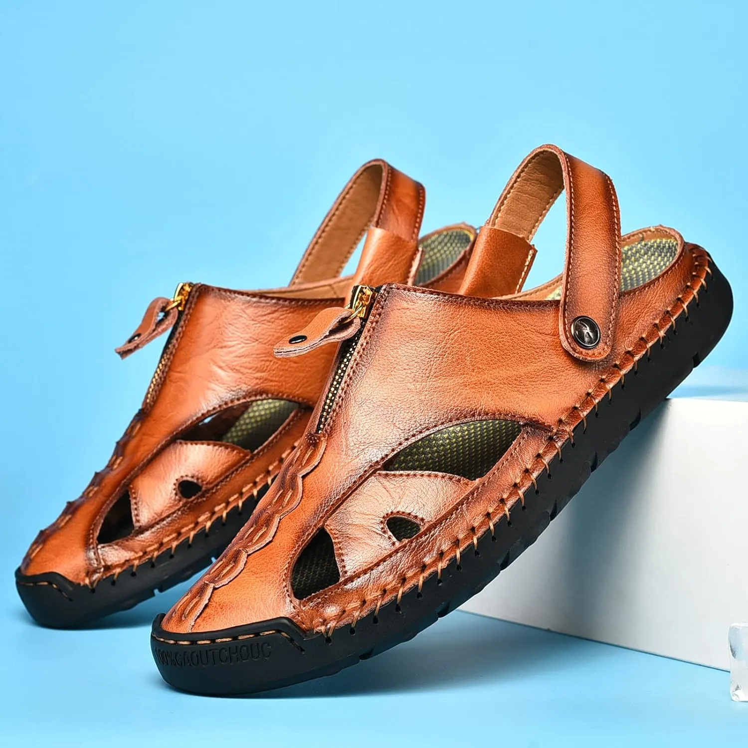 Shaire Men'S Sandals Outdoor Leather Closed Toe Beach Shoes
