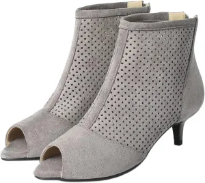 SHEMEE Women's Peep Toe Kitten Heels Ankle Boots Faux Suede Hollow Out High Heel Sandals Summer Booties Shoes with Back Zipper