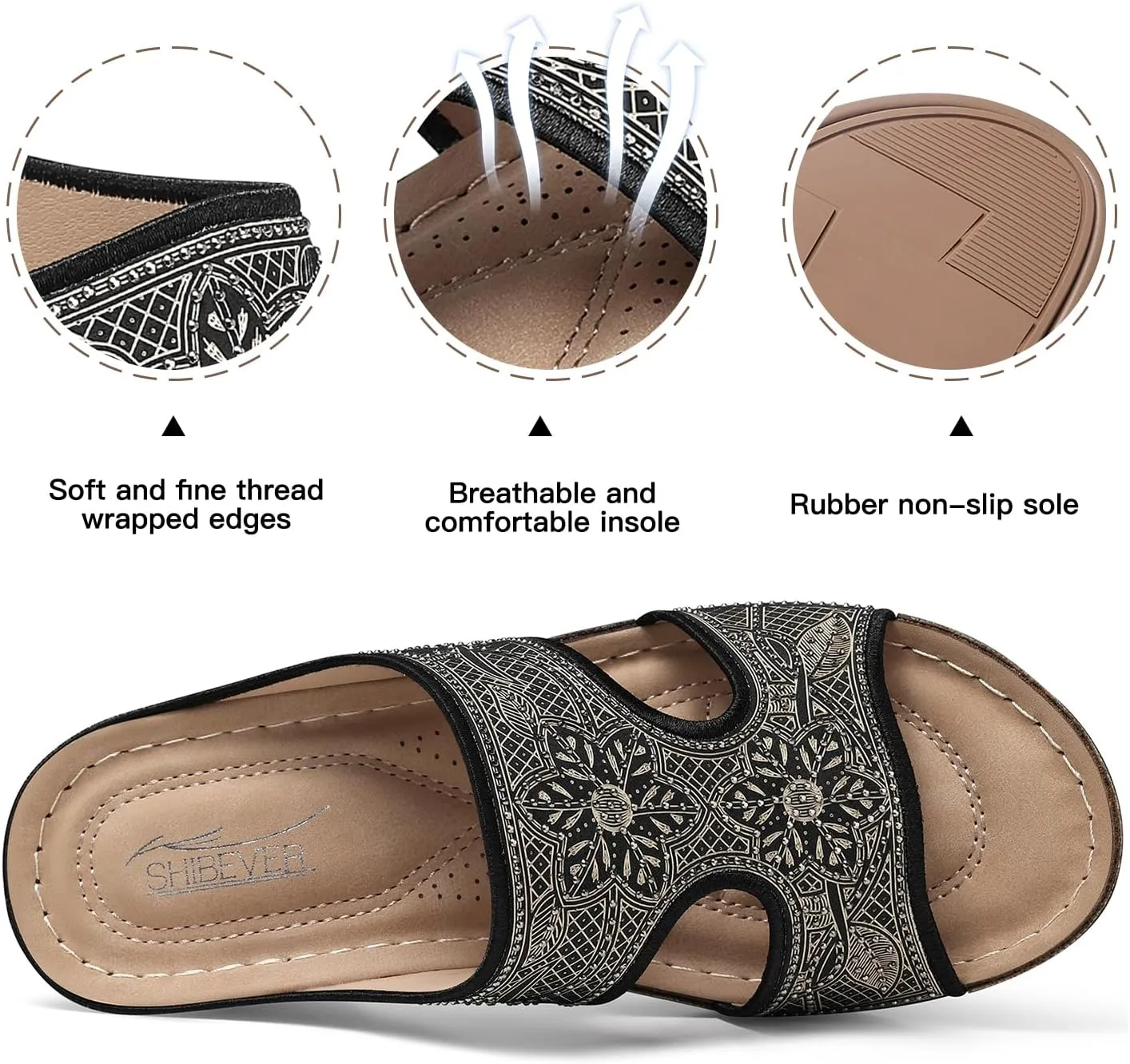 SHIBEVER Wedge Sandals For Women Dressy: Comfortable Summer - Slip On Womens Sandal