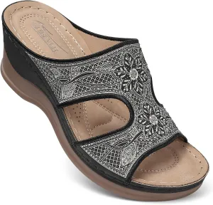 SHIBEVER Wedge Sandals For Women Dressy: Comfortable Summer - Slip On Womens Sandal
