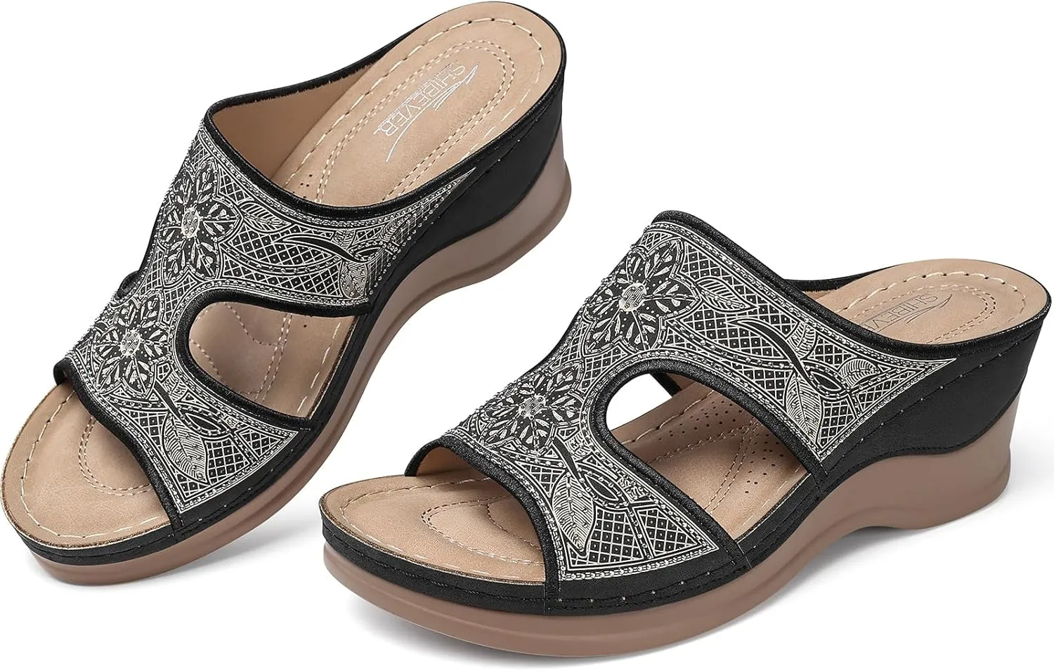 SHIBEVER Wedge Sandals For Women Dressy: Comfortable Summer - Slip On Womens Sandal