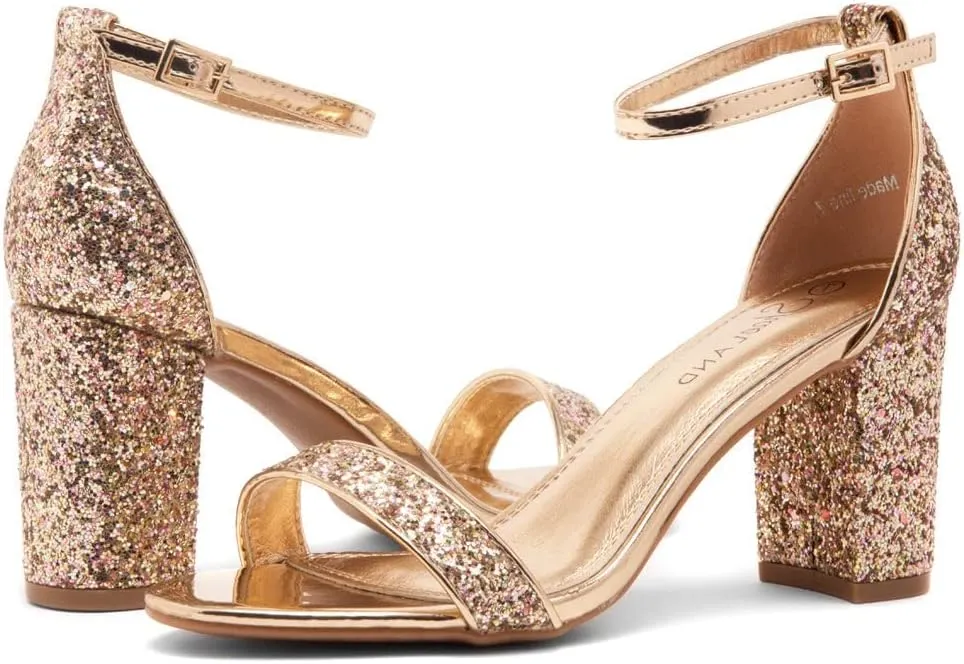 Shoe Land Madeline Women's Low Heels Open Toe Dress Heels with Ankle Strap-Chunky Heeled Sandals, Block Short Heels Pumps Shoes for Wedding Prom and Office