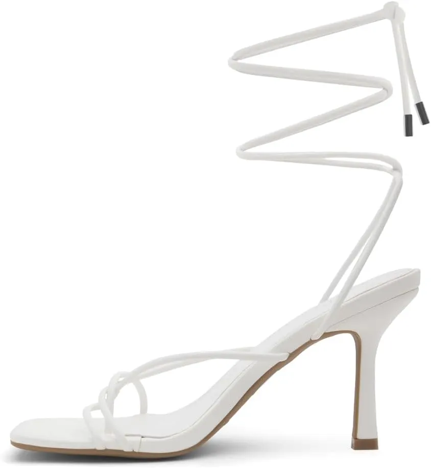 Shoe Land SL-Dafne Womens Strappy Heels Lace up Heeled Sandals Square Open Toe Tie Up Stiletto High Heel Shoes for Prom Party
