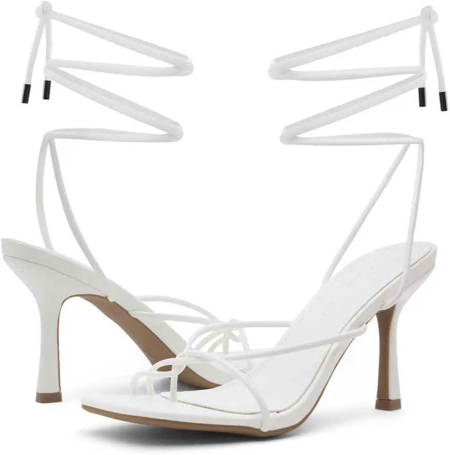 Shoe Land SL-Dafne Womens Strappy Heels Lace up Heeled Sandals Square Open Toe Tie Up Stiletto High Heel Shoes for Prom Party
