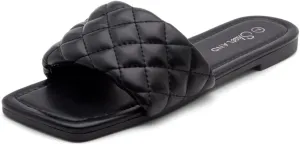 Shoe Land Women’s Flat Sandals – Quilted One-Band Fashion Slides with Square Open Toe & Comfort Footbed | Dressy Casual Slip-On Sandals for Summer, Travel & Daily Wear