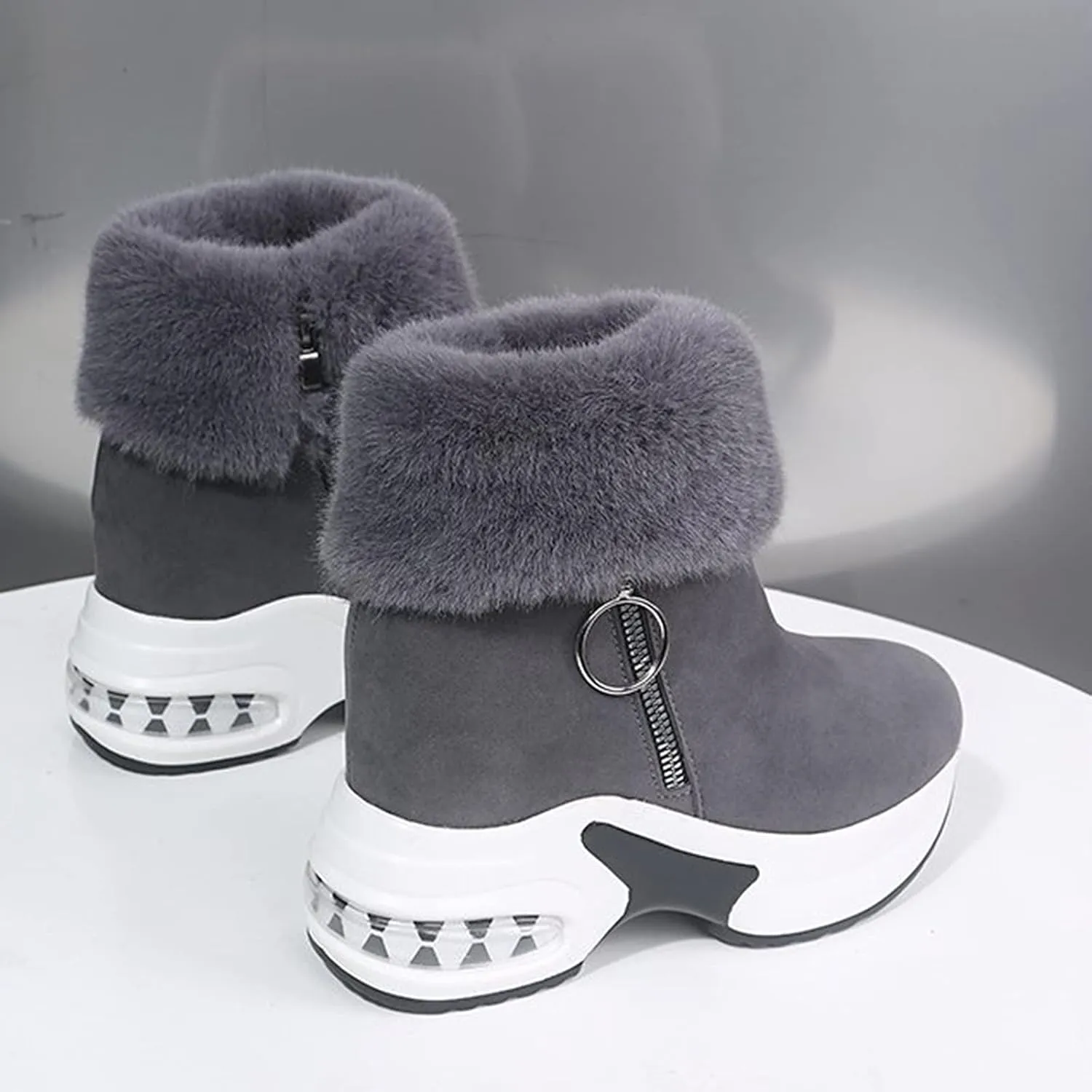 Shoes for Women,Fashion Women's Casual Thicken Heel Shoes Breathable Slip-on Wedges Thermal Boots