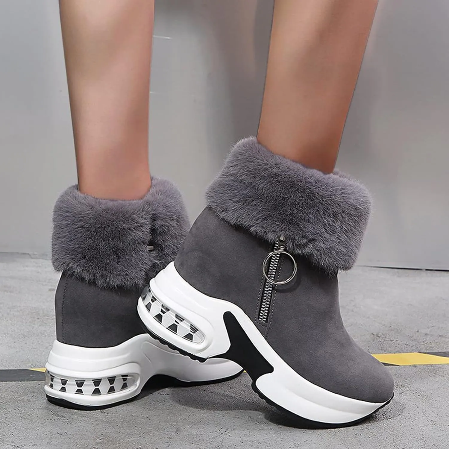 Shoes for Women,Fashion Women's Casual Thicken Heel Shoes Breathable Slip-on Wedges Thermal Boots