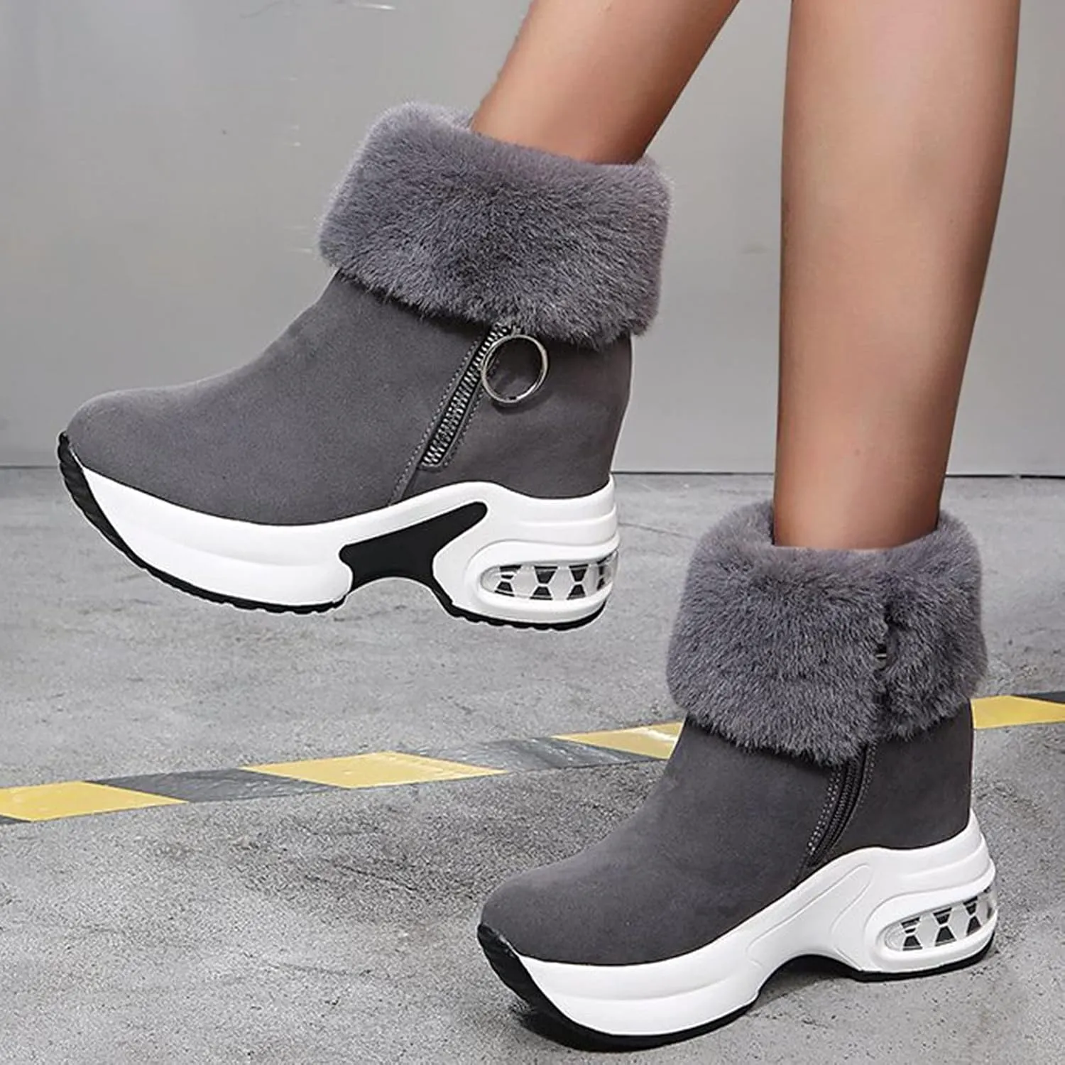 Shoes for Women,Fashion Women's Casual Thicken Heel Shoes Breathable Slip-on Wedges Thermal Boots
