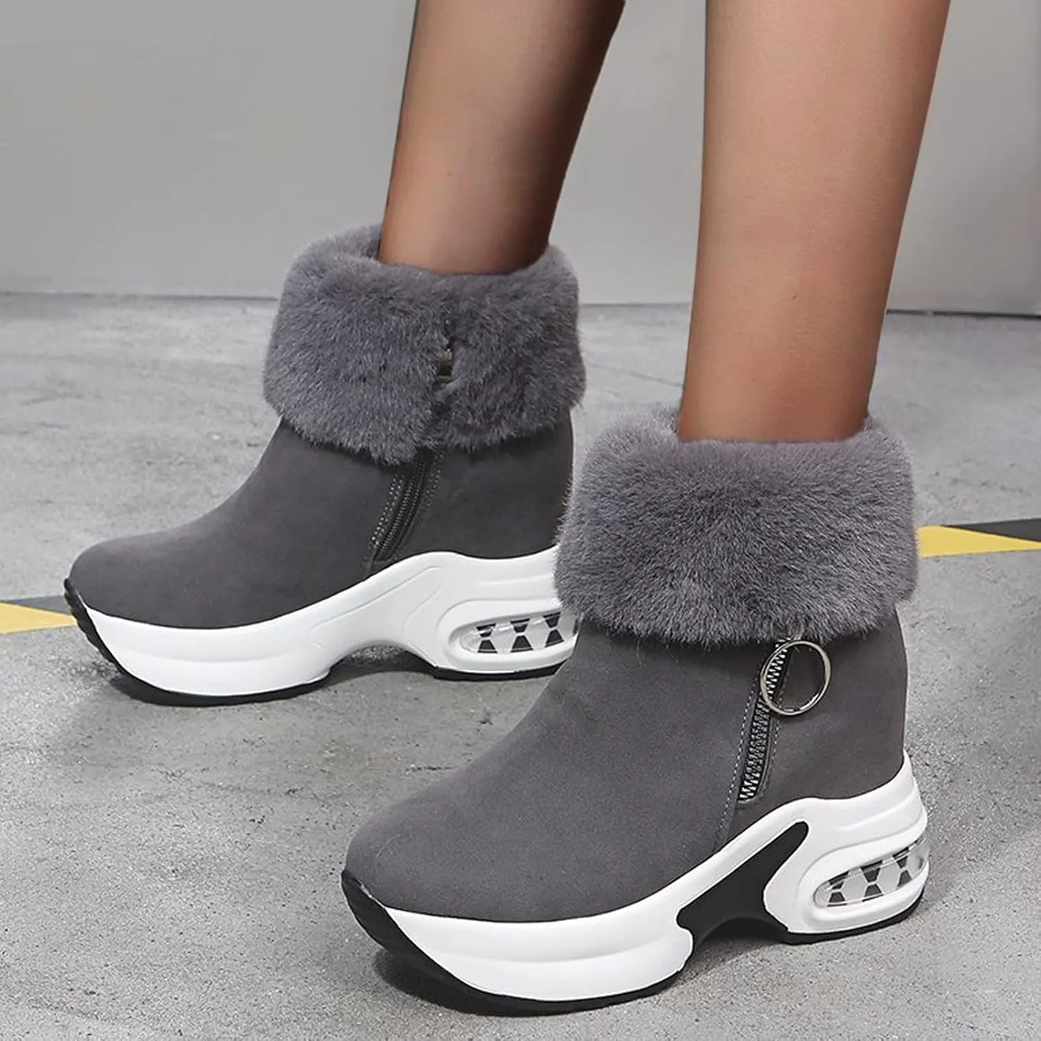 Shoes for Women,Fashion Women's Casual Thicken Heel Shoes Breathable Slip-on Wedges Thermal Boots