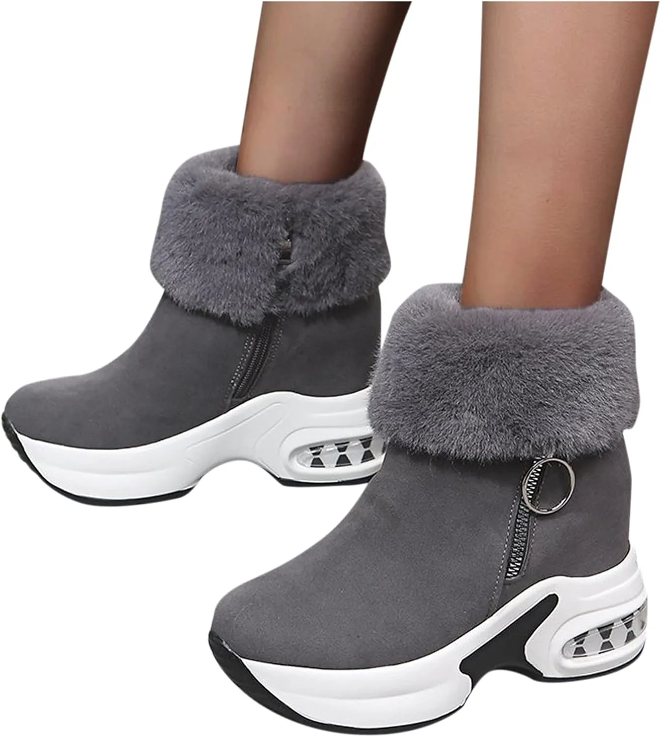 Shoes for Women,Fashion Women's Casual Thicken Heel Shoes Breathable Slip-on Wedges Thermal Boots