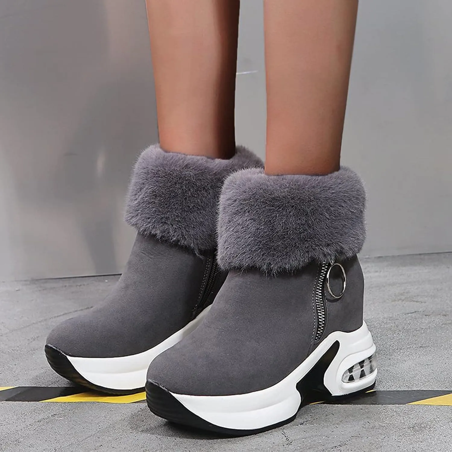 Shoes for Women,Fashion Women's Casual Thicken Heel Shoes Breathable Slip-on Wedges Thermal Boots