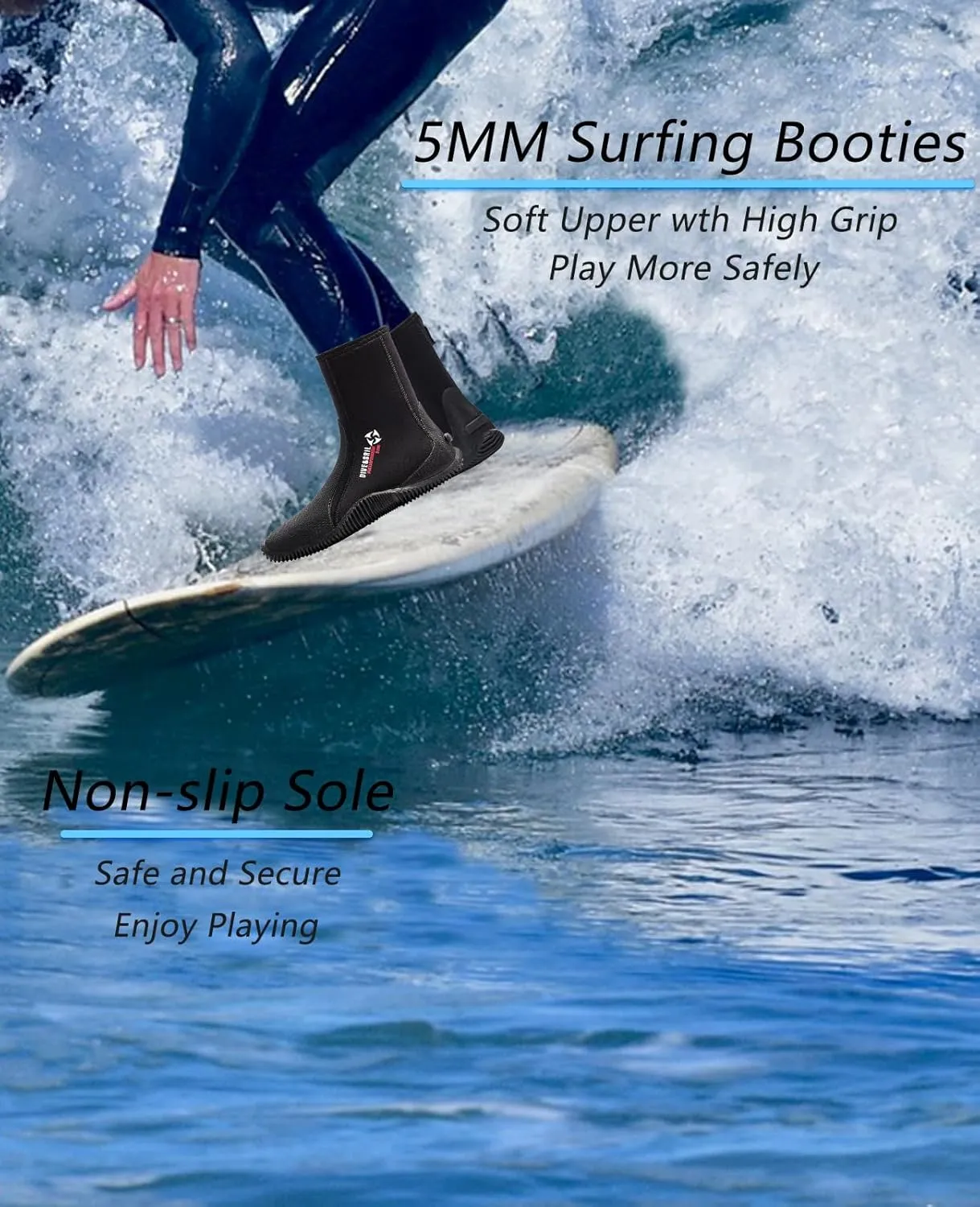 Skyone Neoprene Dive Boots Men Women, Surf Booties Scuba Diving Boots 5MM, Wetsuit Booties Scuba Shoes with Anti-Slip Premium Rubber Sole for Sailing Snorkeling Boating